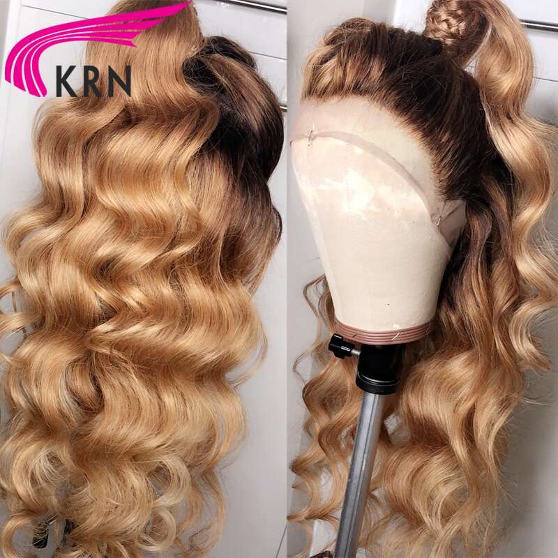 Body Wave 4/27 Colored 13x4 Lace Frontal with Baby Human Ombre Honey Color 4x4 Closure Wig Brazilian Hair Wigs