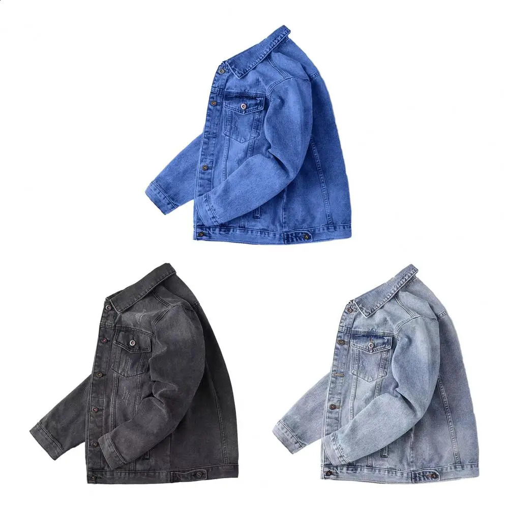 Denim jacket retro jumping style denim multiple pockets loose fit suitable for plus size mens street single breasted 240921