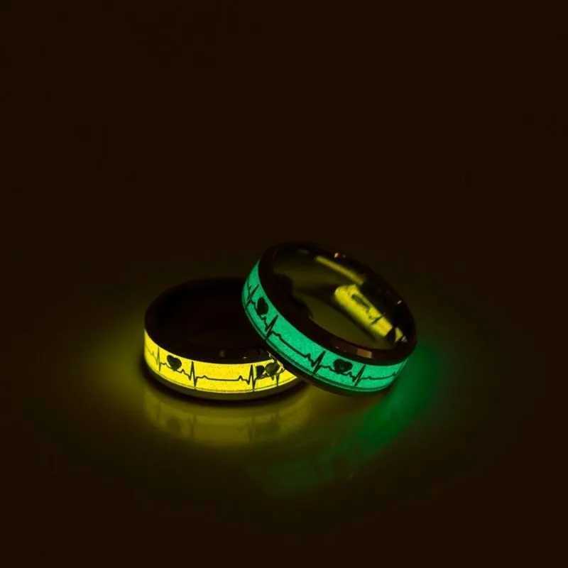 Classic Luminous Stainless Steel Rings For Couple Fluorescent Glow In The Dark Blue Light Finger Rings Anillos Wedding GiftsX240921