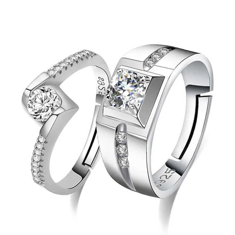 2Pcs/Pair Copper Plated Platinum Resizeable Engagement Couple Ring Men Women Cystal Adjustable Gift Wholesale Drop ShippingX240921