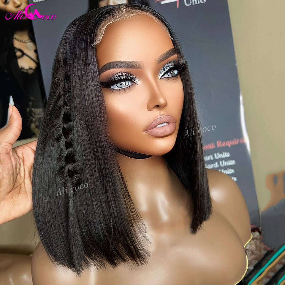 Brown Short Straight Bob Human Wigs Pre-Plucked With Baby Hair Honey Blonde Colored Lace Frontal Wig For Women