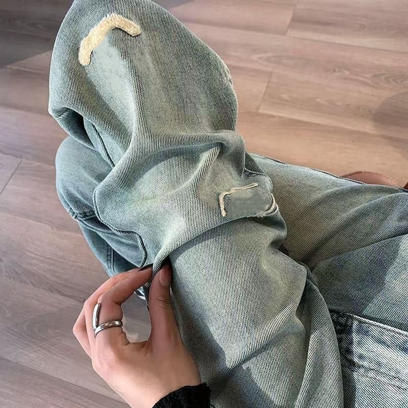 womens jeans designer pants women fashion embroidered letters graphic long Jeans high waist loose wide leg Pants denim trousers Free