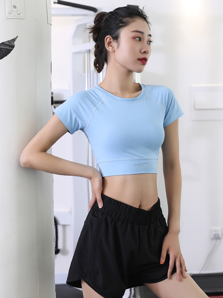 Soft Fabric Breathable Sports Wear Women Short Sleeve Tops Cropped Fiess Running Workout Yoga T Shirt