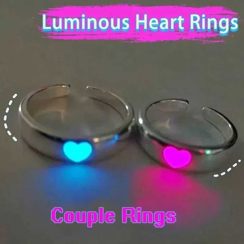 1/2Pcs Luminous Ring Creative Glowing In The Dark Adjustable Couple Ring Women Men Heart Rings Valentines Day Jewelry GiftsX240921