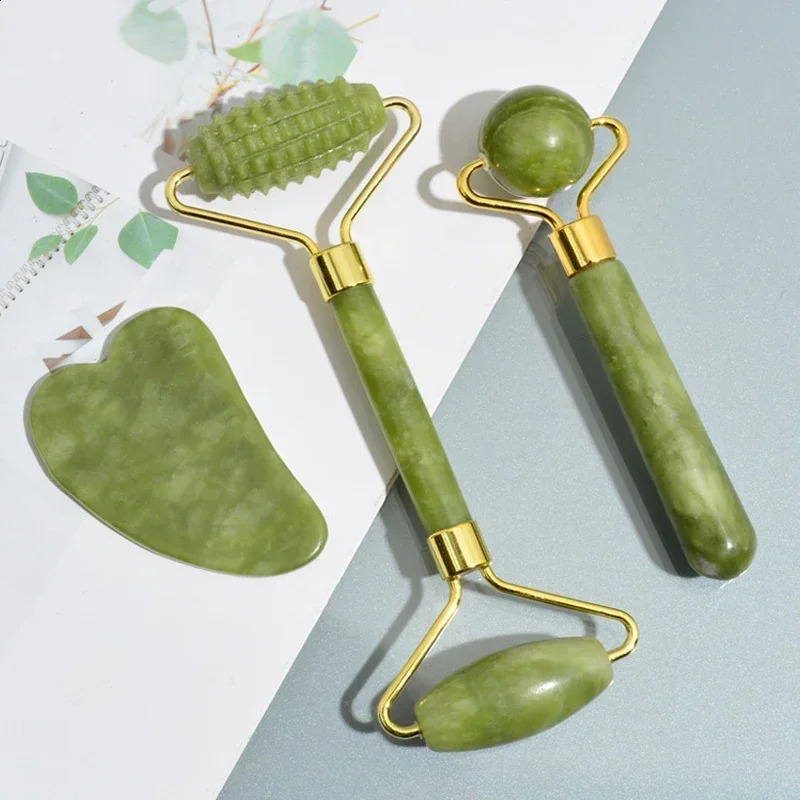 Natural Jade Roller Face Gua Sha Stone Body Neck Massager Acupoint Eye Care Spa Massage Tools Visage Lifting 240911