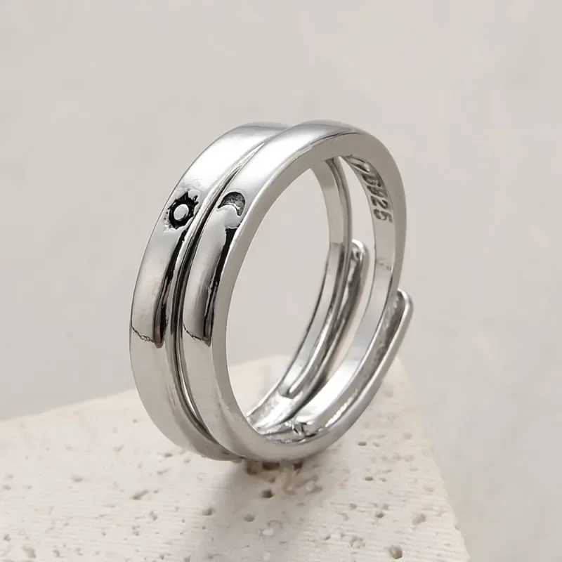 Simple Sun Moon Couple Rings Women Men Fashion Opening Adjustable Stainless Steel Lover Valentines Day Gifts Rings Set JewelryX240921