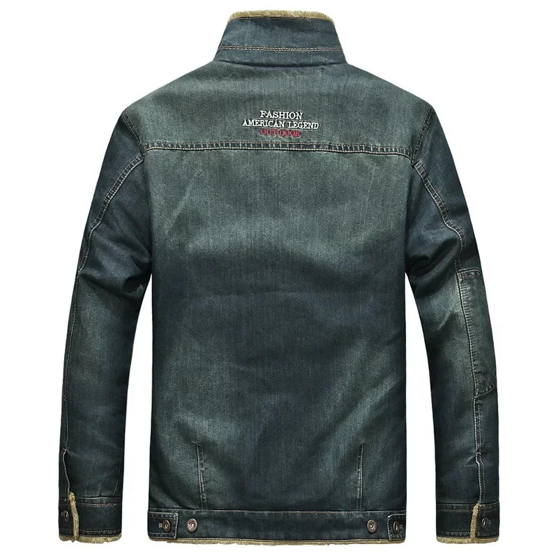 Winter Men's Denim High-Quality Wool Thick Thermal Coat Multi Pocket Large Size Loose Casual Plush Bomber Jacket L-7Xl