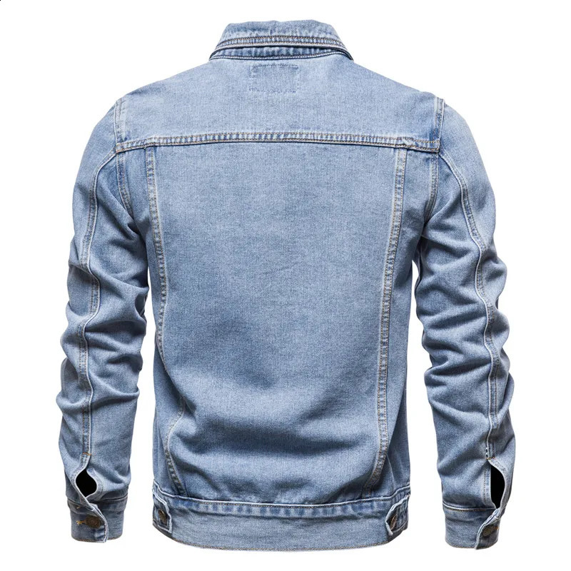 Autumn Mens Solid Denim Jacket Fashion Motorcycle Retro Jeans Slim Fit Cotton Casual Black 250317
