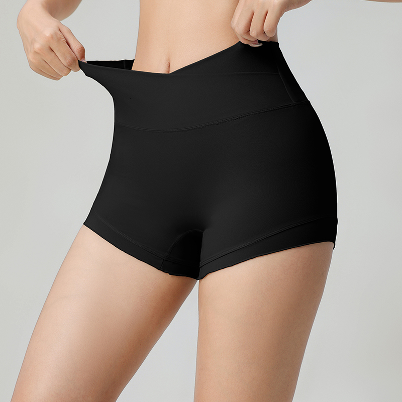 New High-Waisted Fiess Seamless Double-Sided Brushed Buttoc Skinny Outdoor Running Sports Shorts