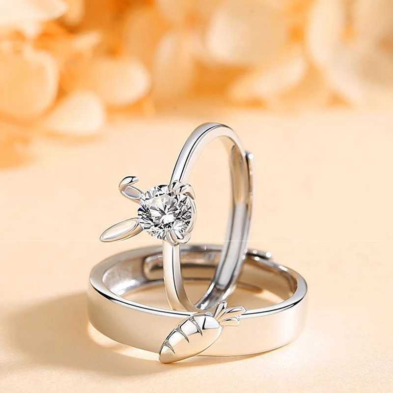 Sweet Cute Rabbit Carrot Couples Rings Adjustable Open Lovers Ring Simple Light Luxury Couple Paired Rings Valentine Day GiftX240921