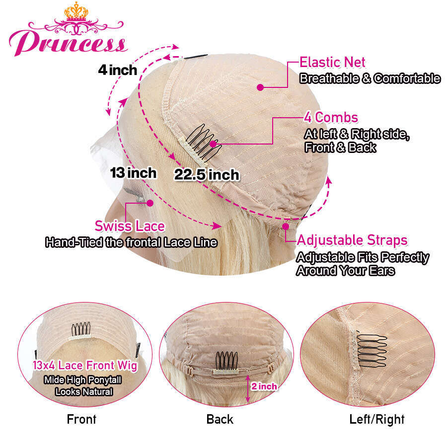 Princess 613 HD Frontal 13x4Transparent Blonde Lace Front Wig Pre Plucked Brazilian Straight Human Hair Wigs