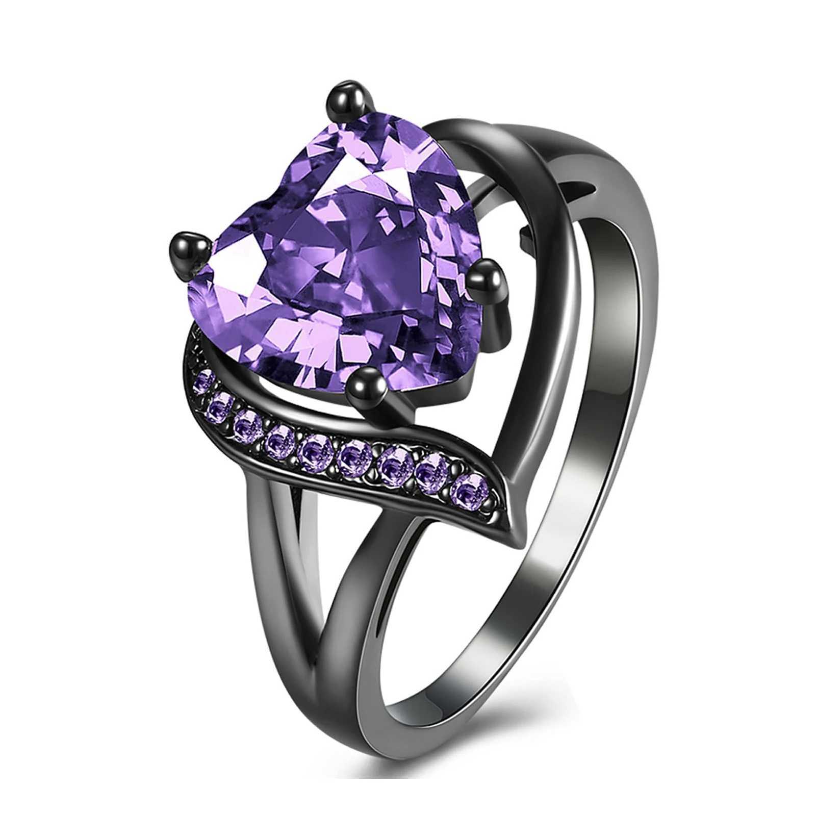 Fashion Couple Rings Romantic Women Heart Purple Rhinestones Zircon Ring Trendy Men Stainless Steel Rings Wedding Band JewelryX240921