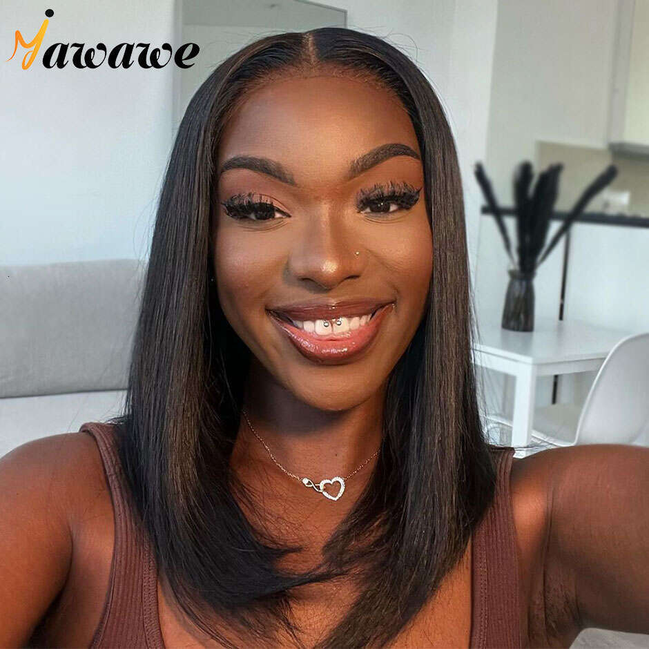 Pre-Bleached Knots Glueless Wig Ready To Straight Pre-plucked Human Hair Bob Pre-cut HD Lace Wear Go Wigs