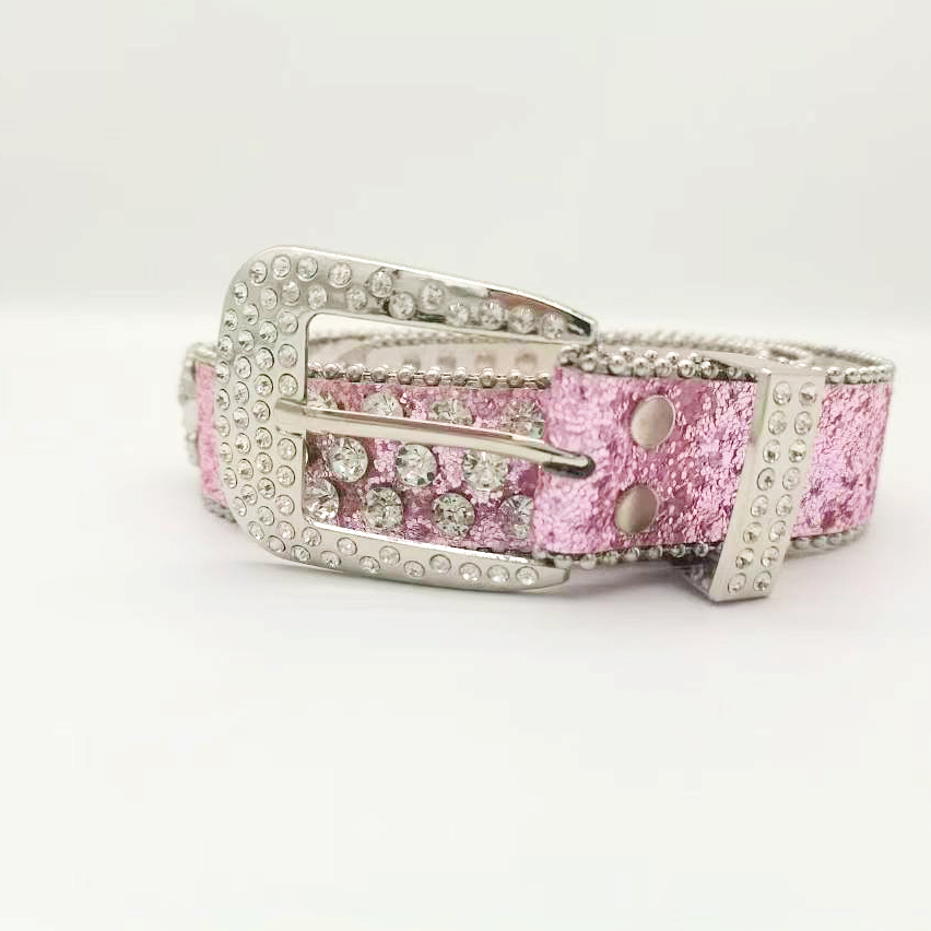 Luxury Shiny Crystal Diamond Leather Belt Punk Hip Pop Rhinestone Fancy Belt For Women