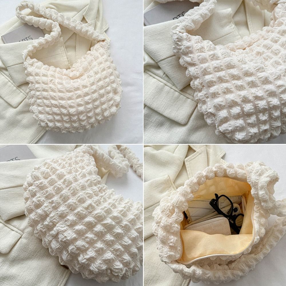 JUTBONG Large Capacity Shoulder Plaid Quilted Solid Color Crossbody Cute Embroidered Underarm Bag Women