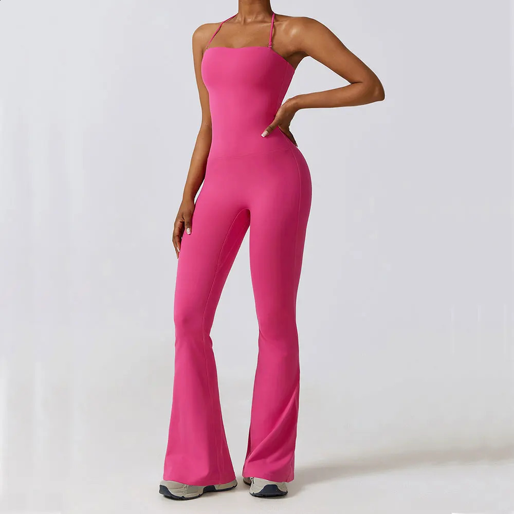 Yoga Set Jumpsuits Womens Tracksuit One Piece Workout Rompers Sportswear Gym Set Workout Clothes for Women Push Up Flared Pants 240914