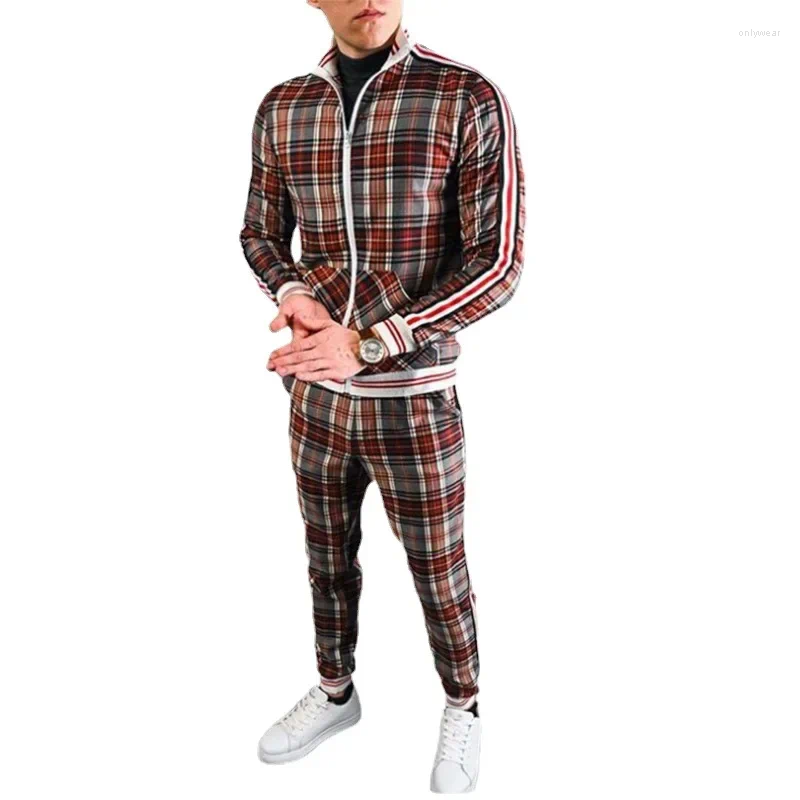 Men's Tracksuits Cross-border Amazon Autumn Striped Casual Suit Trendy Brand Sports Wear 2-piece Set European American Style