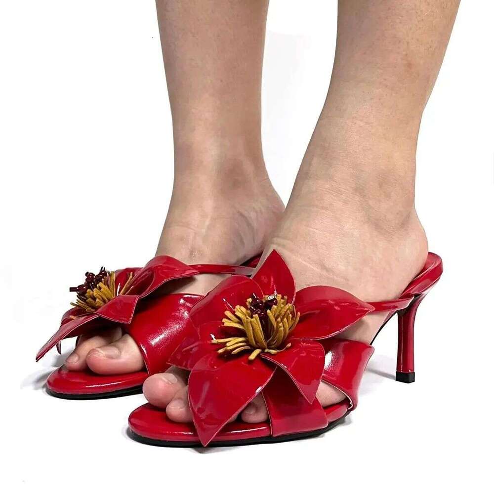 CHMURY Cherry Red wer ral Heeled Sandals Mules Slipper High Heels Shoes for Women 2024 7cm White Summer