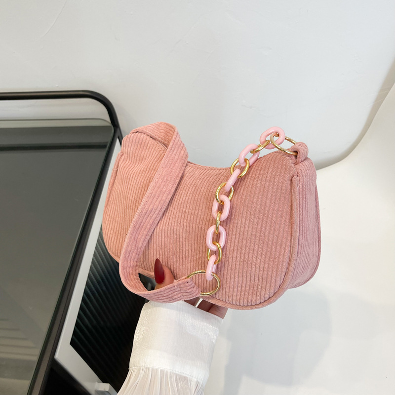 Corduroy solid color underarm bag 2024 Korean version simple artistic dumpling bag