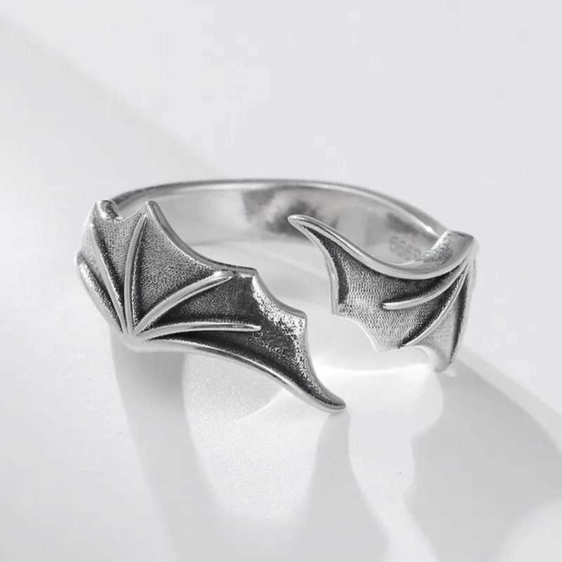 2pcs Vintage Angel Bat Wing Demon Eye Hip Hop Adjustable Couples Rings for Men Women Retro Silver Color Jewelry Party DailyX240921