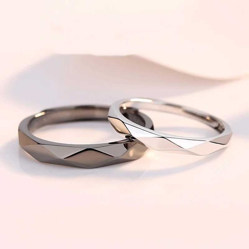 Creative Geometric Rhombus Rings For Women Men Black White Smooth Simple Couples Ring Open Adjustable Engagement Wedding JewelryX240921