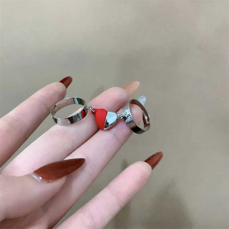 Charm Magnet Heart Couple Open Rings For Lover Creative Heart Attract Paired Adjustable Finger Ring Party Wedding Jewelry B233X240921