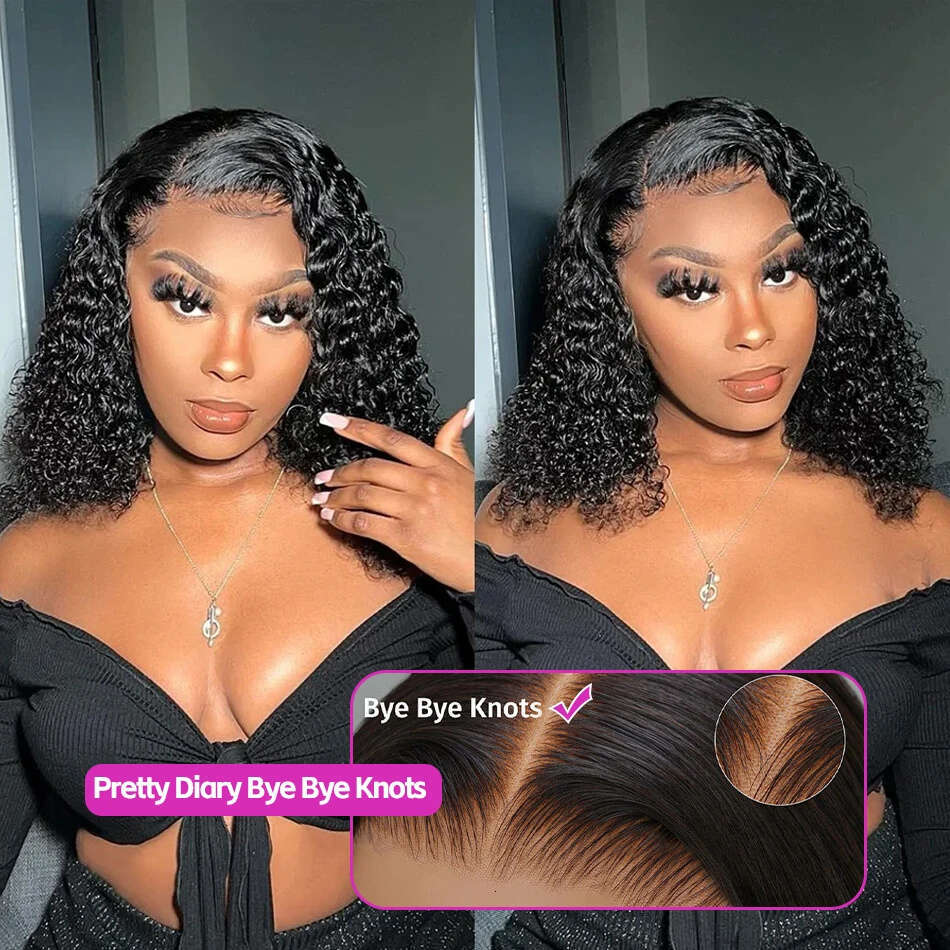 Pretty Diary Curly Wigs Human Hair Short Bob 13x4 Transparent Lace Front Deep Wave Glueless Ready To Wear 5x5 Closure Wig Precut