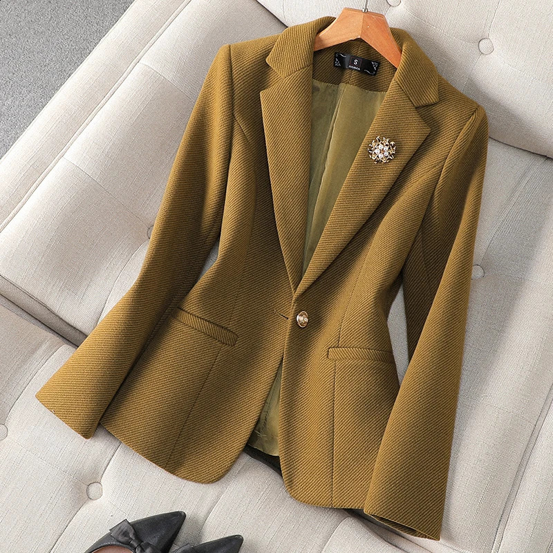 Women Ginger Yellow Office Ladies Elegant Long Sleeve Work Blazer Coat Autumn Winter 2024 Fashion Gray Jacket Tops 240918
