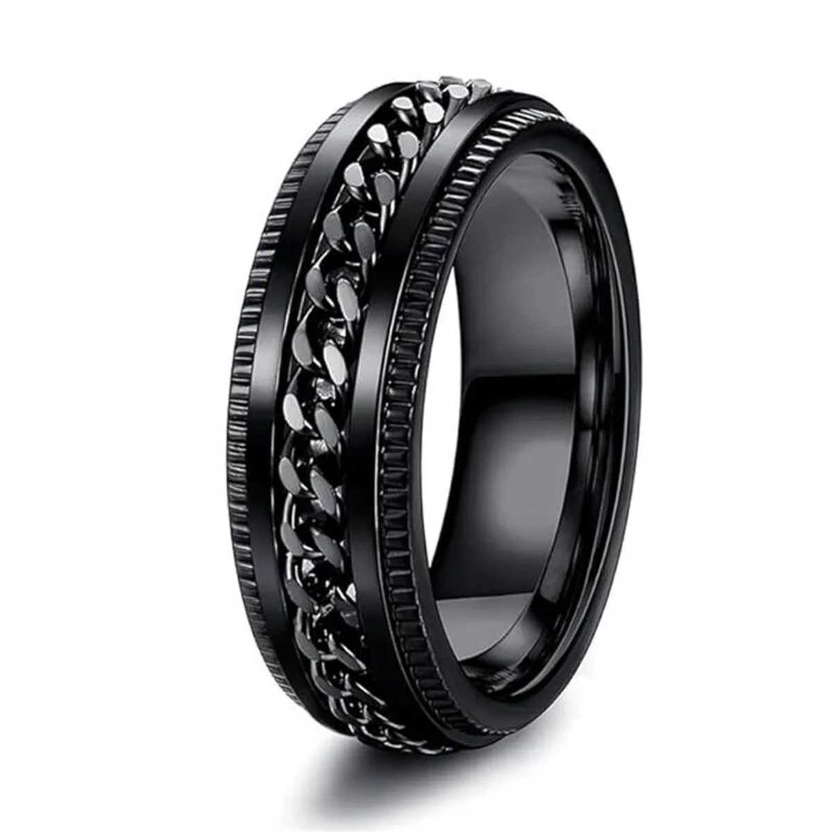 Fashion Couple Rings Exquisite Women Black Rhinestones Zirconia Rings Set Simple Men Stainless Steel Chain Rings Wedding JewelryX240921