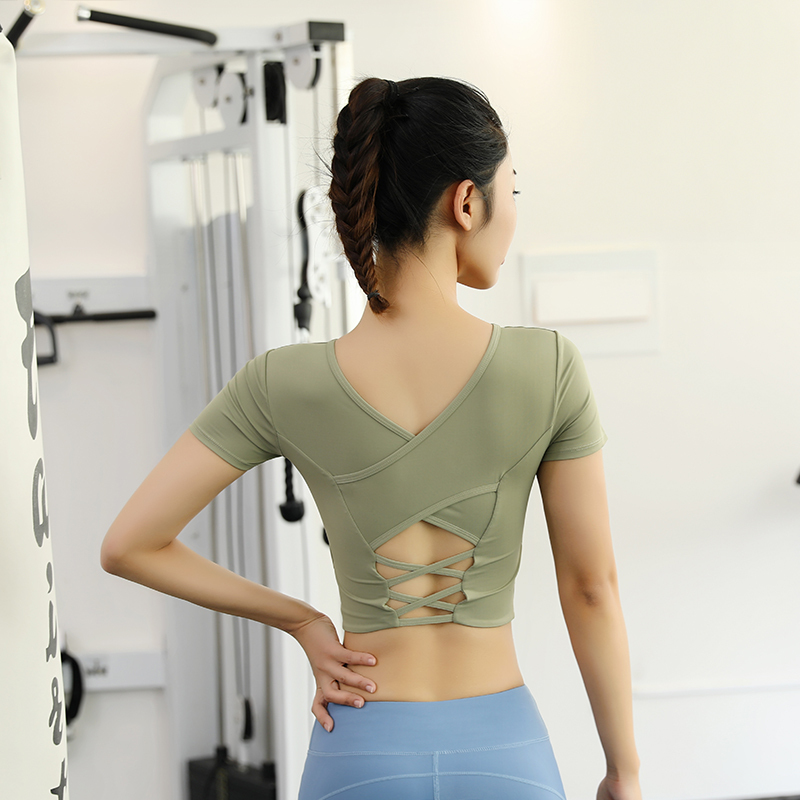 Fashion Crop Cross Open Back Design Crew Neck Breathable Quick Dry High Elastic Yoga Tank Top For Women