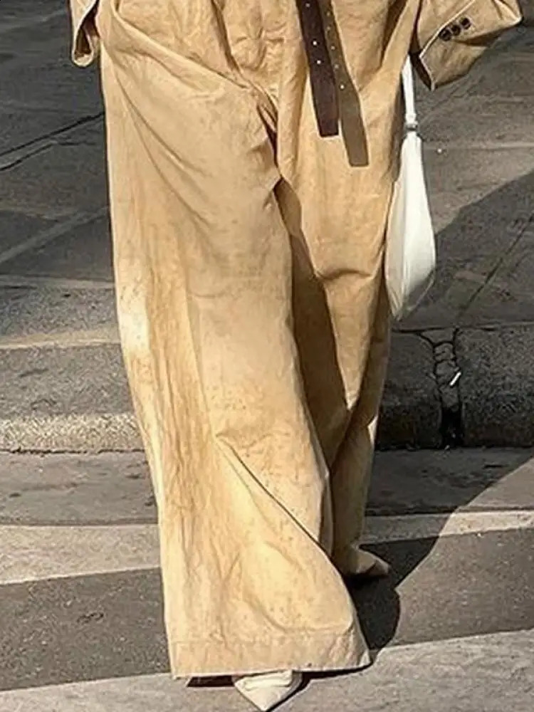 Yeezzi 2024 Female Fashion Long Sleeves Collarless Outerwear Tops Strapless Wide Leg Tube Belted Jumpsuits Two Pieces Sets 240921