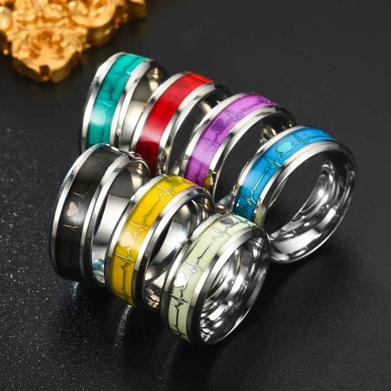 Luminous Stainless Steel Love Heart Couples Rings Glow In The Dark Fluorescent Anillos Wedding Band Finger Rings AccessoriesX240921