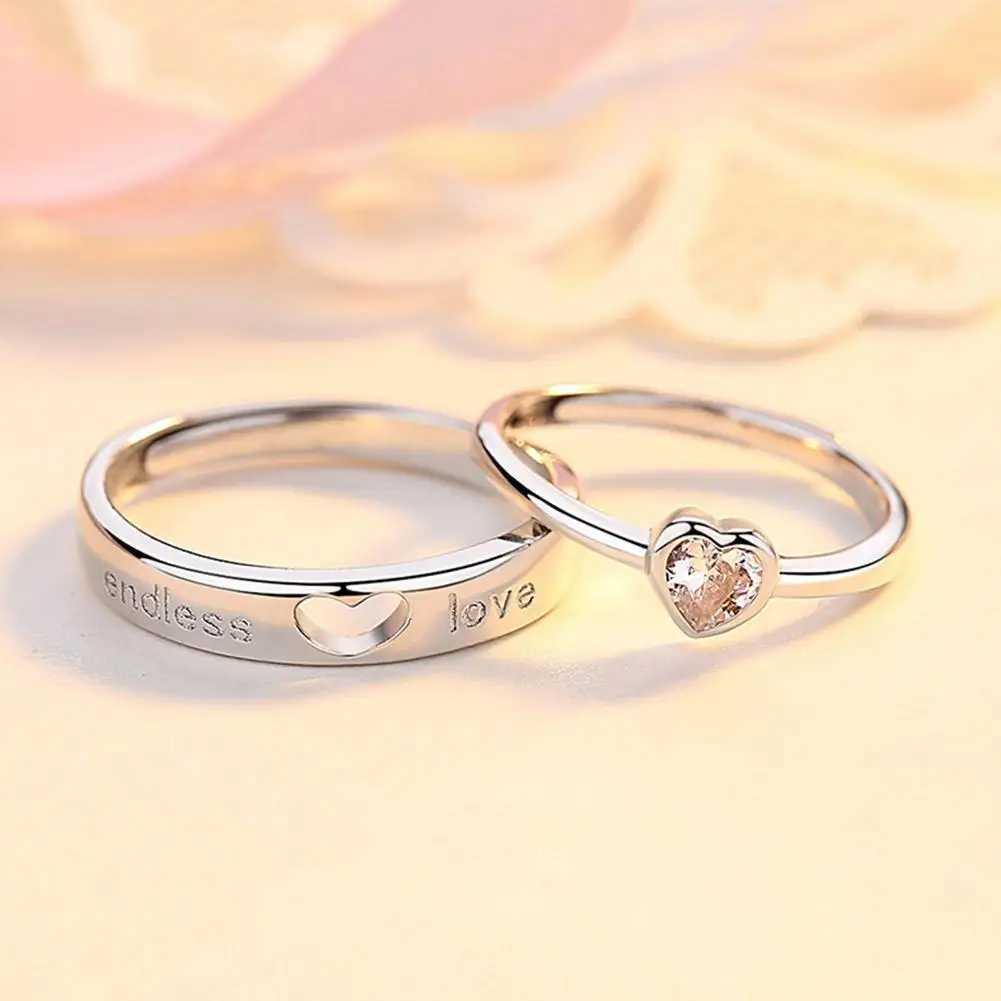 2Pcs Luxury Zircon Heart Couple Rings For Women Men Forever Endless Love Engagement Wedding Charm Valentines Day JewelryX240921
