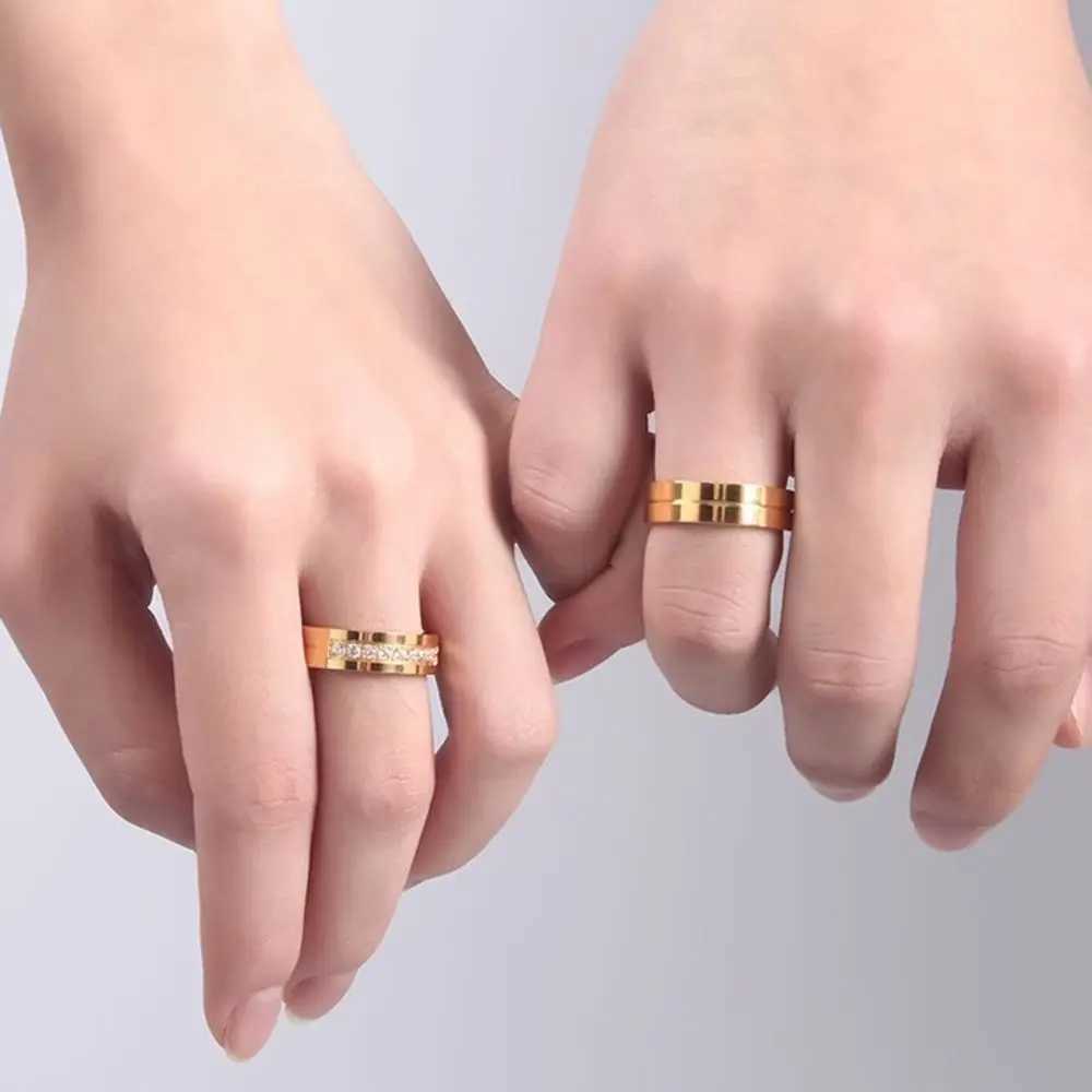 Women Men Wedding Band Rings For Love 18K Gold Plated AAA CZ Cubic Zirconia Stainless Steel Couples Ring Golden Silver RingX240921