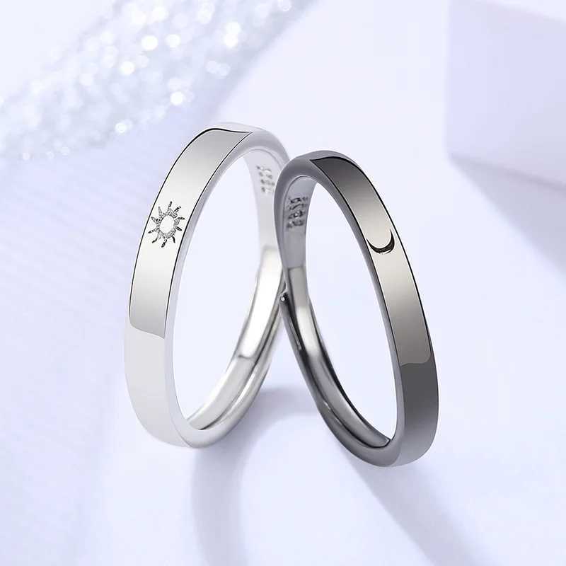 Fashion Simple Couple Ring Silver Plated Sun Moon Adjustable Open Ring Jewelry For Women Men Wedding Anniversary GiftsX240921