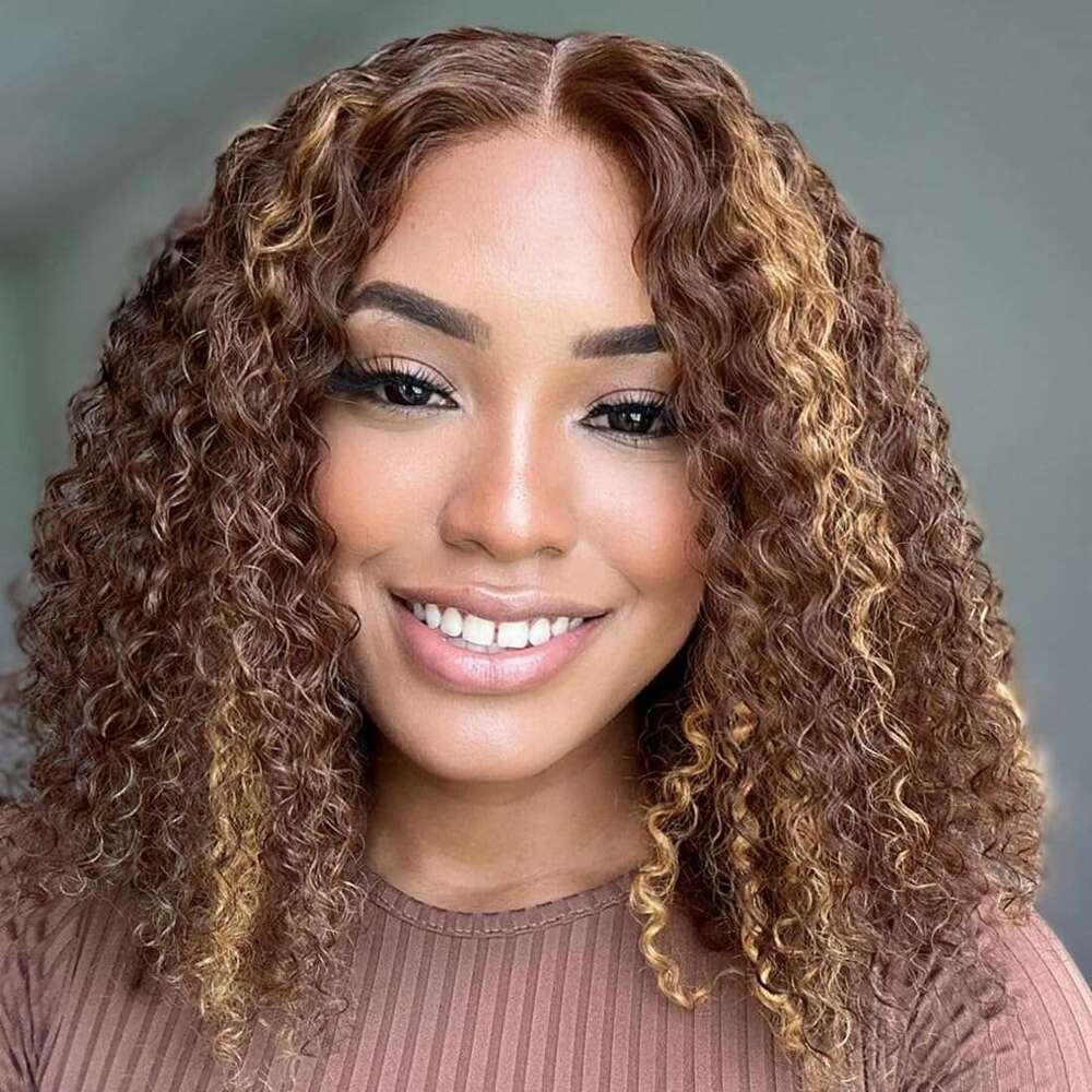 4/27 Highlight Deep Water Wave Bob Wigs Curly 13x4 HD Lace Front 100% Real Human Hair Ombre Brown Short Wig
