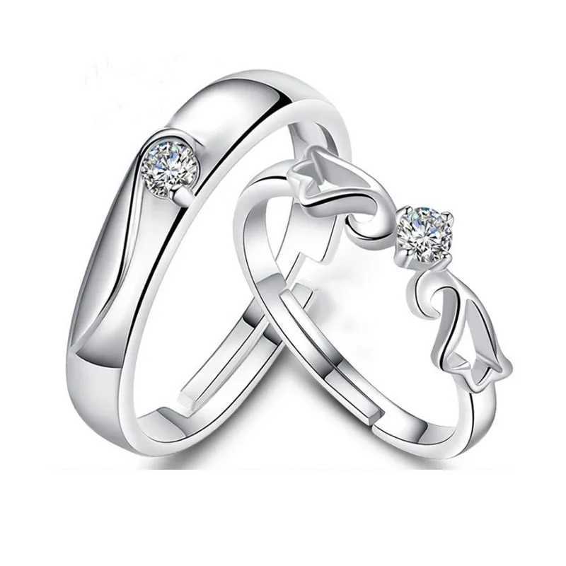 2 Pcs Lover Couple Zircon Adjustable Rings Love Rhinestone Opening Ring For Men Women Wedding Engagement Romantic Jewelry GiftsX240921