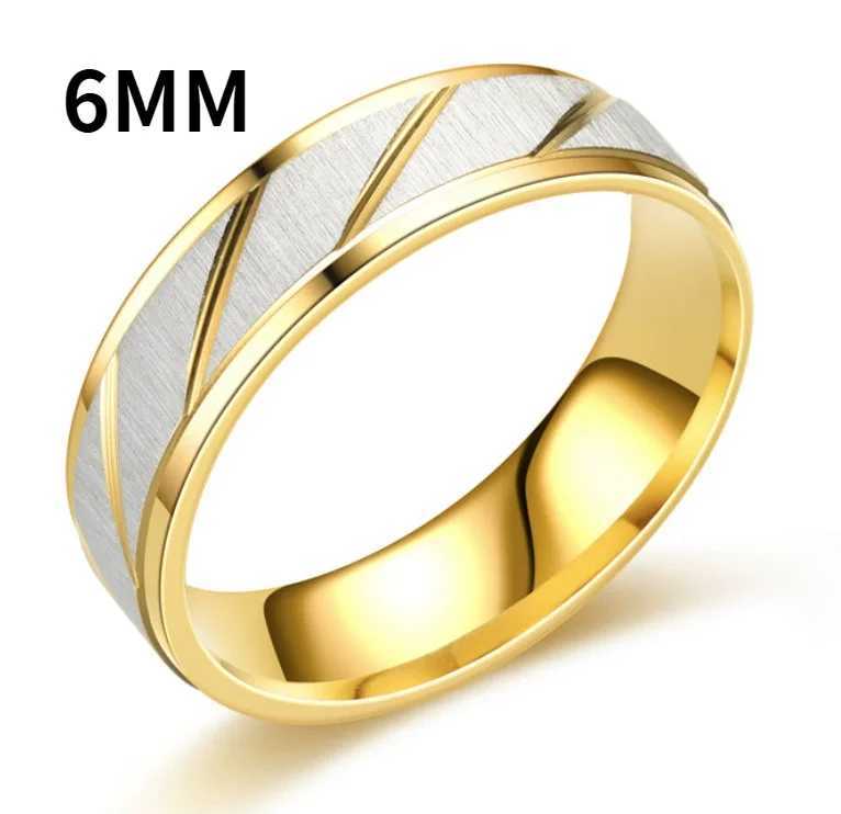 Fashion Gold Stripes Couple Rings 6mm 4mm Stainless Steel Contrast Color Jewelry Valentines Day GiftsX240921