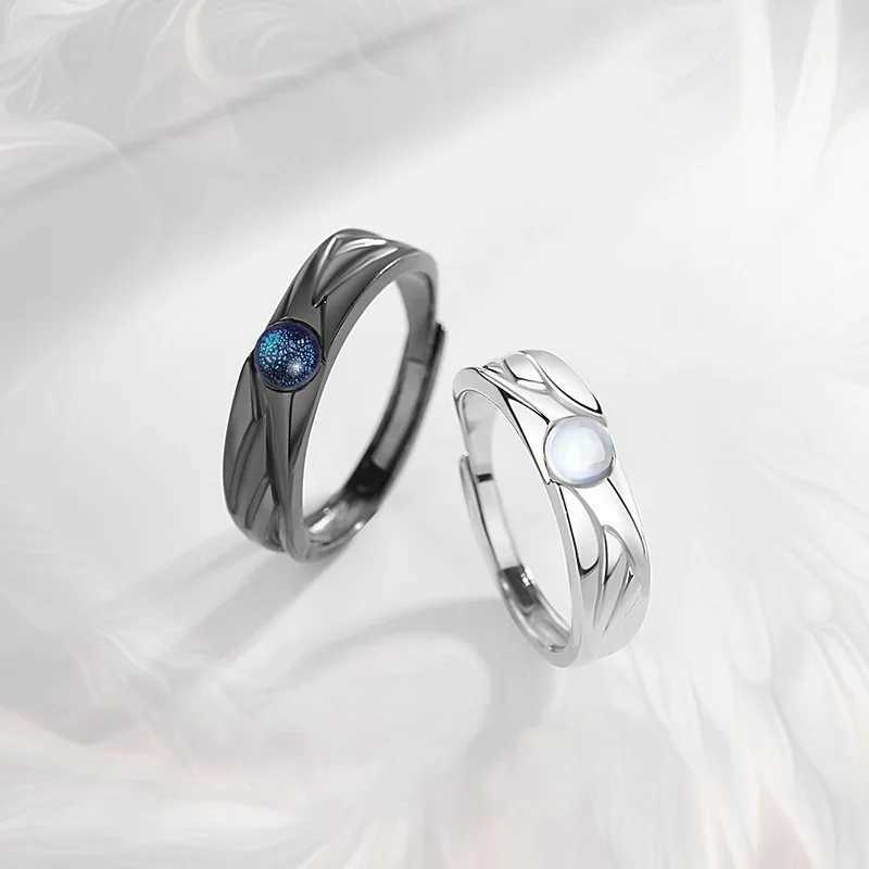 Goth Fashion Demon Angel Ring Paired Rings For Couples Men Moonstone Adjust Ring Wedding Engagement Finger JewelryX240921