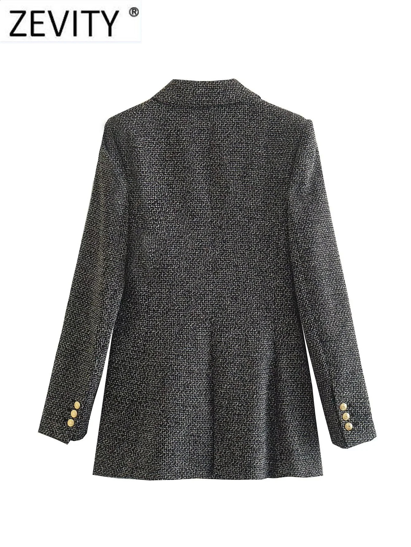 ZEVITY Women Vintage Notched Collar Houndstooth Pattern Tweed Woolen Blazer Coat Female Outerwear Chic Suits Veste Tops CT2994 240911