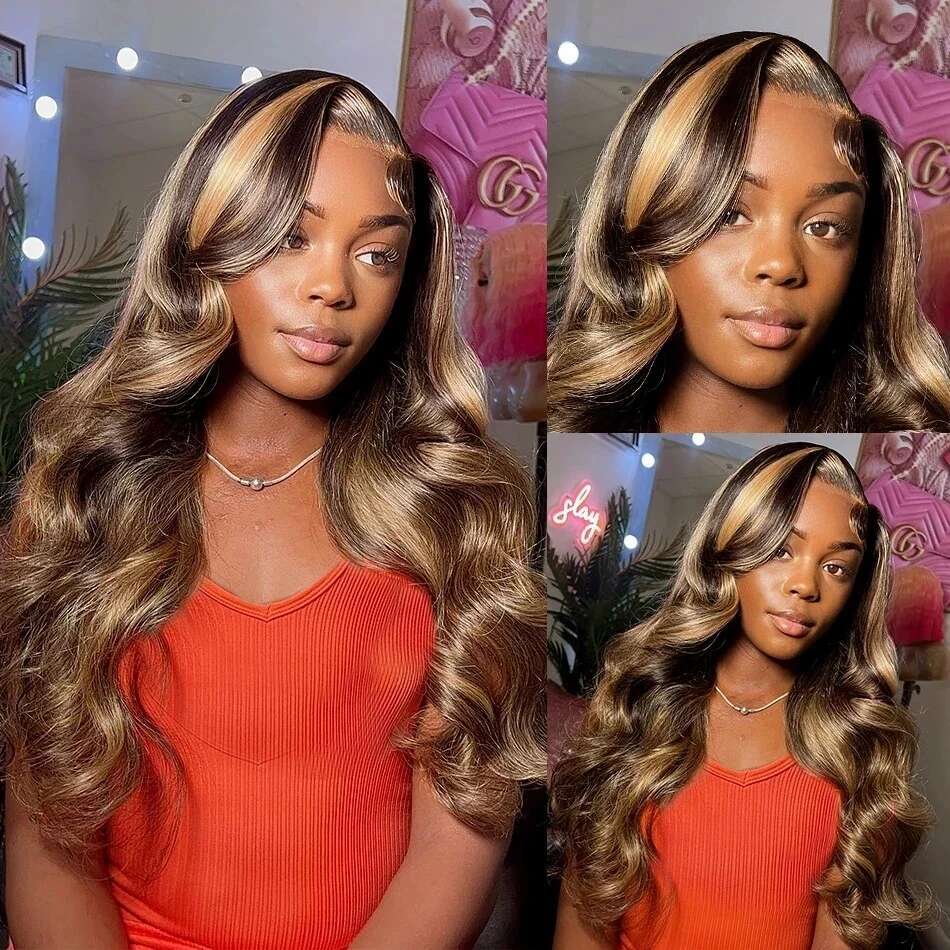Glueless Highlight Body Wave 13x6 Full Frontal Wigs 100% Human Hair Honey Blonde 13x4 HD Lace Front Wig