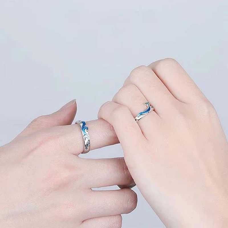 2PCS New Couple Rings For Women Sun Moon Dolphin Wings Cross Matching Jewelry Finger Open Adjustable Couple Engagement RingX240921