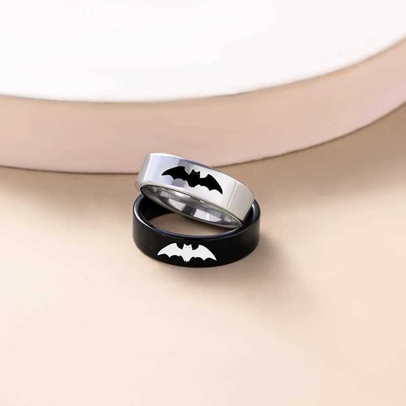 Yin Yang Bat Stainless Steel Couple Rings Punk Black Silver Color Vampire Ring For Women Men Halloween JewelryX240921