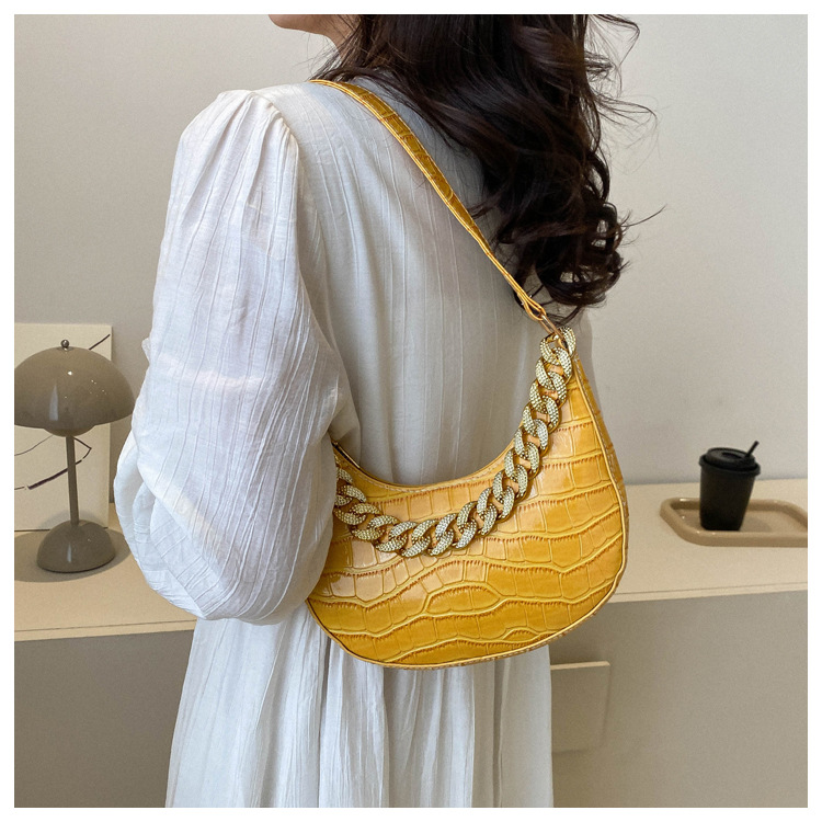 Crocodile patterned chain bag Trendy texture new stone patterned underarm bag fashionable and simple shoulder bag