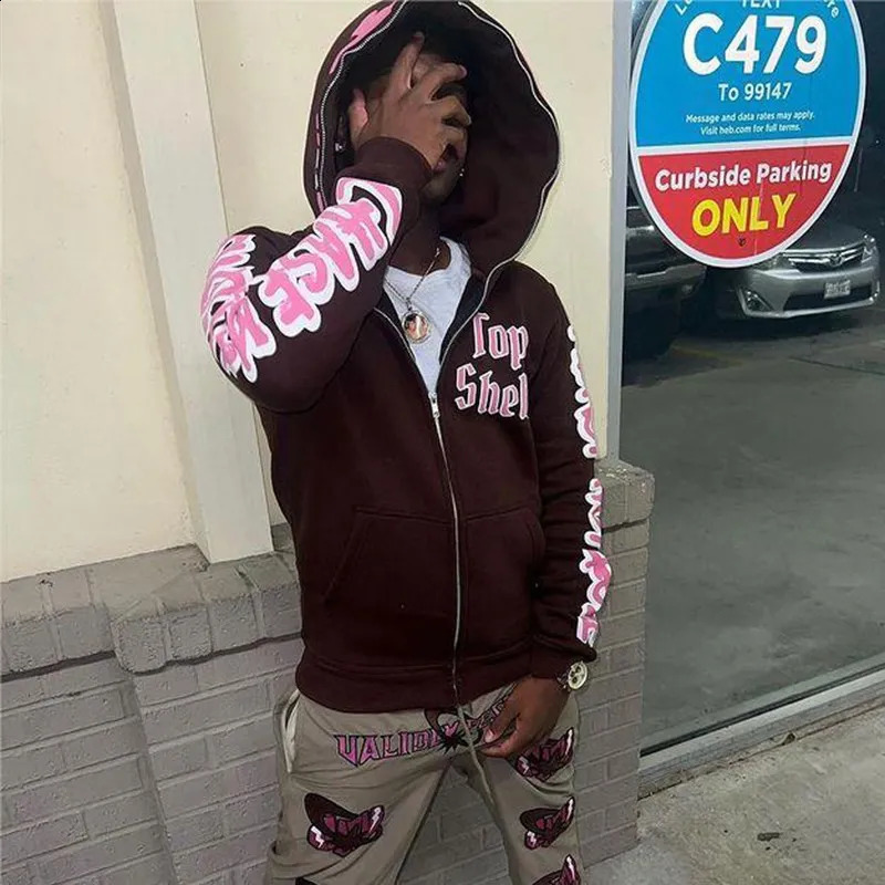 Men Star Letter Printed Hoodies Y2K Autumn Retro Long Sleeve Oversized Sweatshirts Female Harajuku Hip-hop Zipper Hooded Jackets 240913