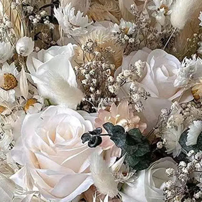 Dry Pampas Grass Wedding Bouquet Bridal Rose Artificial Boho Home Decoration 240919