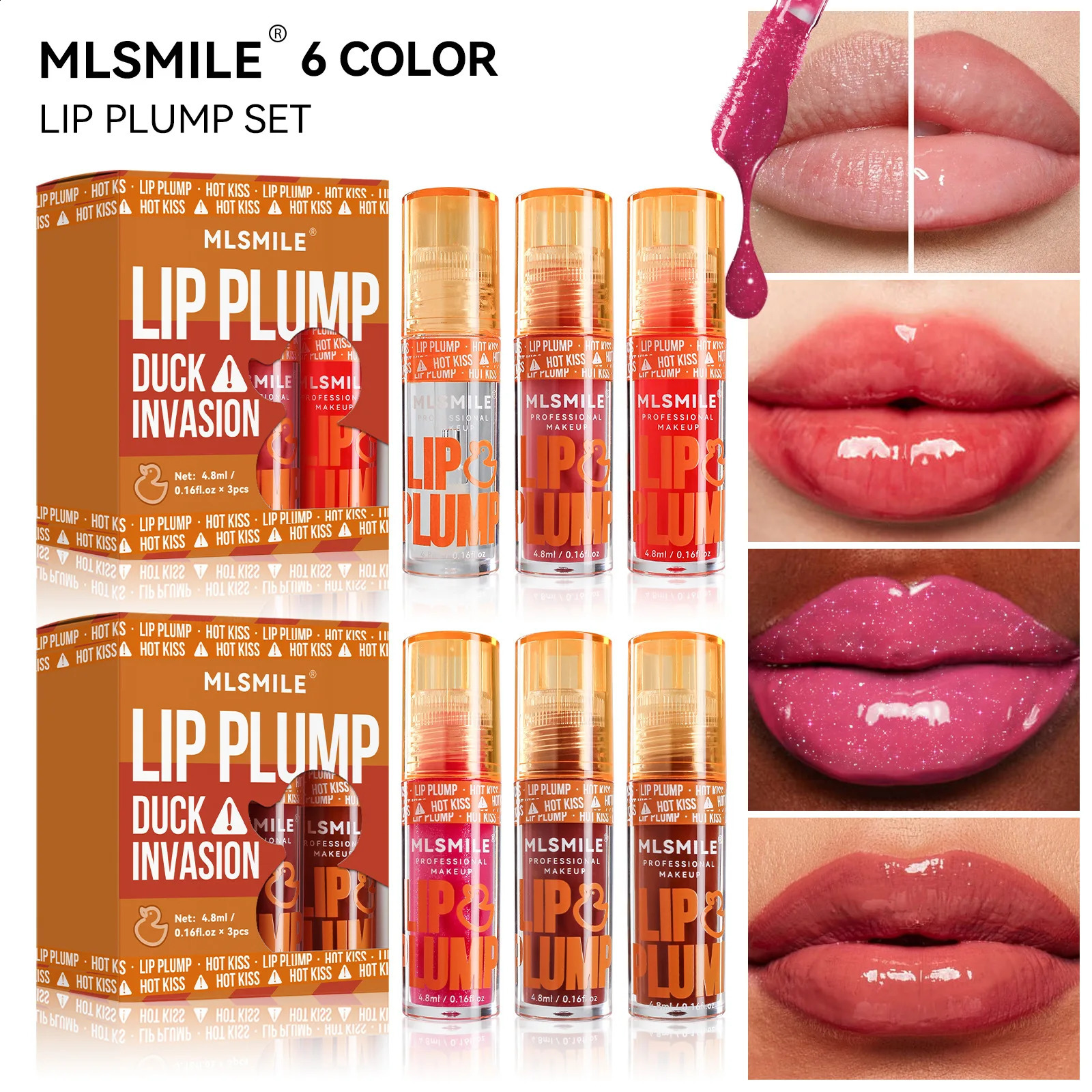 MLSMILE 3pcs Duck Mouth Fruit Fragrance Plump Lip Oil Moisturizing Mirror Gloss Beep Glaze Set 240911
