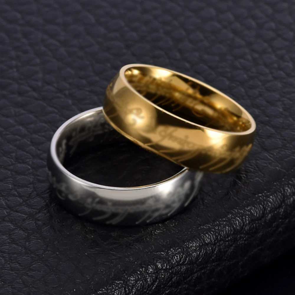 2024New Simple Stainless Steel Domineering Lord of the Ring Of Power 3D Carved Couple Rings Fashion Vintage Male Jewelry GiftsX240921