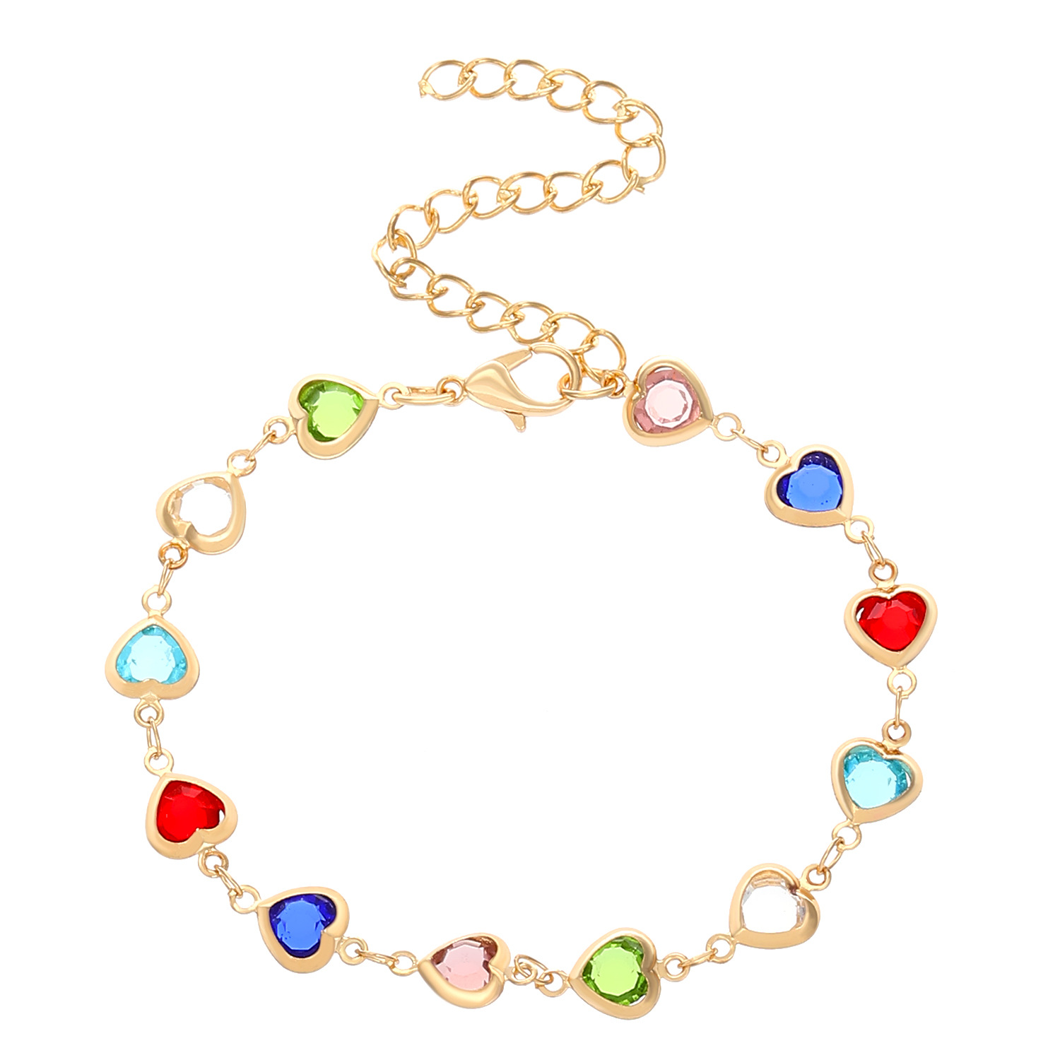 Beaded bracelet European and American Ins style colorful heart-shaped zircon bracelet, personalized alloy heart-shaped dopamine bracelet