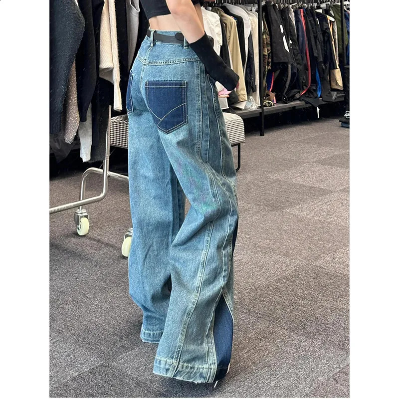 Womens Blue Baggy Y2k Jeans Harajuku Streetwear Aesthetic Denim Trousers Wide Jean Pants Vintage 2000s Trashy Oversize Clothes 240911